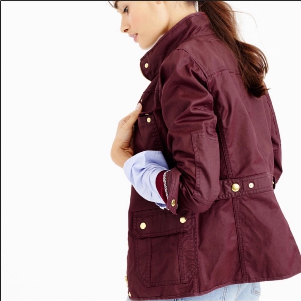 J. Crew Military Resin Waxed Coated Jacket Maroon Small